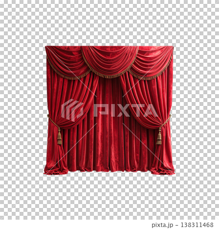 A classic red velvet theater curtain against a white background. A classic red velvet theater curtain against a white background. 138311468