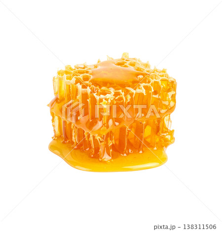 Fresh, high-quality golden honeycomb on a white background. Fresh, high-quality golden honeycomb on a white background. 138311506