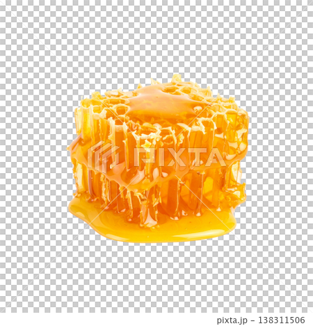 Fresh, high-quality golden honeycomb on a white background. 138311506