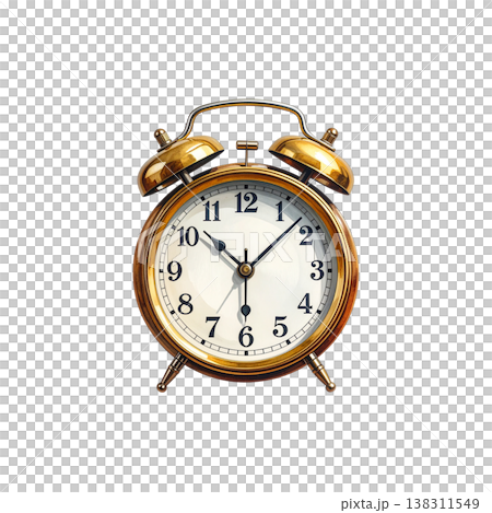Vintage style metal alarm clock on a white background. Vintage style metal alarm clock on a white background. 138311549
