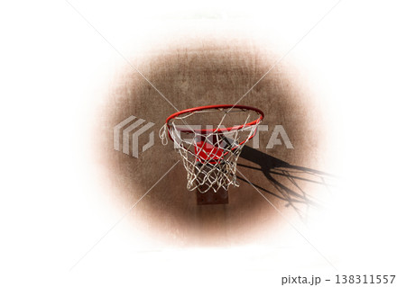 Basketball hoop basket on brown board isolated on white 138311557