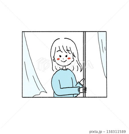 窓を開けて換気する女性のイラスト 138311589