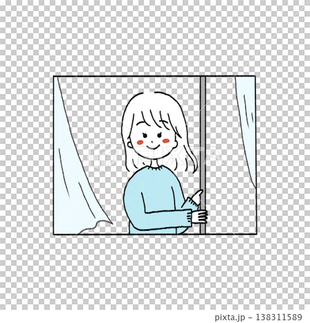 窓を開けて換気する女性のイラスト 138311589