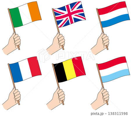 北西ヨーロッパ6カ国の国旗セット 手持ちフラッグイラスト 138311598