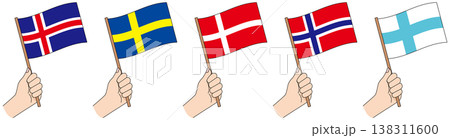北欧5カ国の国旗セット 手持ちフラッグイラスト 北欧5カ国の国旗セット 手持ちフラッグイラスト 138311600