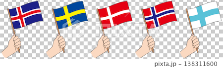 北欧5カ国の国旗セット 手持ちフラッグイラスト 北欧5カ国の国旗セット 手持ちフラッグイラスト 138311600