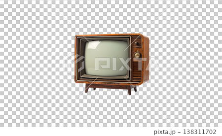 An old analog television with a blank black screen lies on a white background. An old analog television with a blank black screen lies on a white background. 138311702