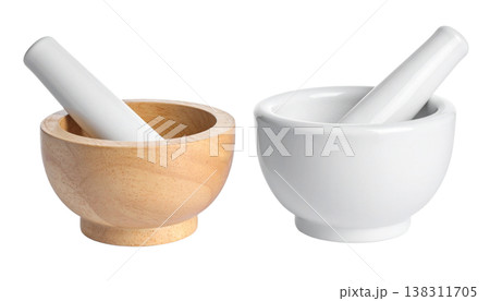 White glazed ceramic mortar and pestle.White glazed ceramic mortar and pestle. 138311705
