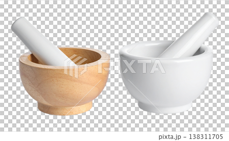 White glazed ceramic mortar and pestle.White glazed ceramic mortar and pestle. 138311705