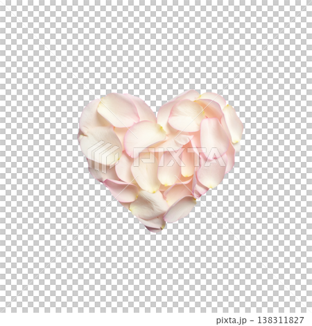 Red heart-shaped rose petals on a white background. Red heart-shaped rose petals on a white background. 138311827