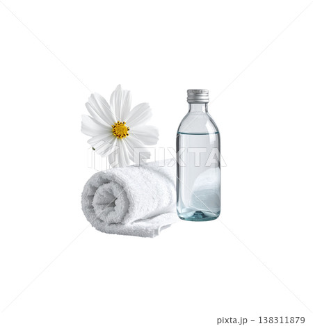 spa concept with white towel and water bottle spa concept with white towel and water bottle 138311879