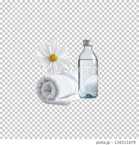 spa concept with white towel and water bottle spa concept with white towel and water bottle 138311879