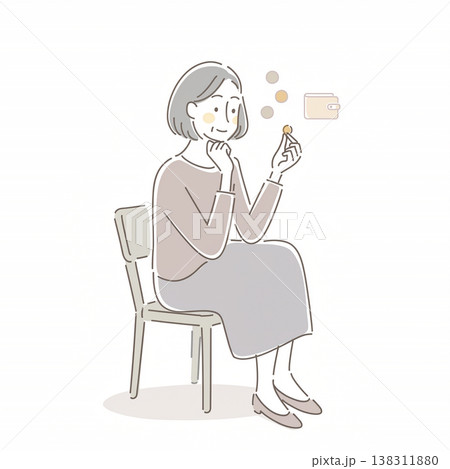 お金を考えながら小銭を見る女性 138311880