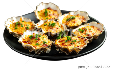 Fresh oysters and shellfish with lemon and ice on a white background 138312022