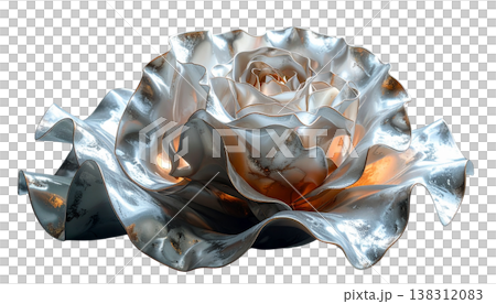A 3D rendering of a silver rose on a white background.A 3D rendering of a silver rose on a white background. A 3D rendering of a silver rose on a white background.A 3D rendering of a silver rose on a white background. 138312083