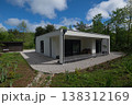 Modular modern minimalist single story house with covered terrace and low energy solar design in garden Modular modern minimalist single story house with covered terrace and low energy solar design in garden 138312169