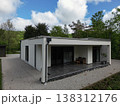 Modular modern minimalist house with covered terrace in a wooded energy efficient setting Modular modern minimalist house with covered terrace in a wooded energy efficient setting 138312176