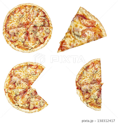 A professional food collage featuring a whole pizza, A professional food collage featuring a whole pizza, 138312417