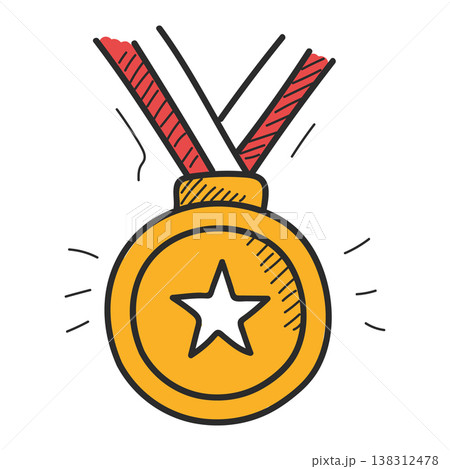 Golden medal doodle icon vector Golden medal doodle icon vector 138312478