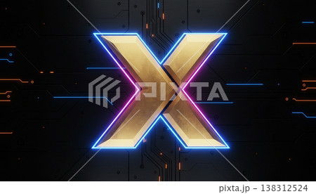 Futuristic Neon Letter X with Blue Purple Light Effect 138312524