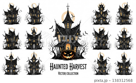 Black Silhouette Pine Tree Collection Nature Forest Icon Set 138312568