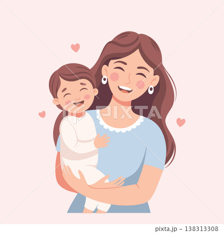 Smiling mother holding her baby with love and care. Cute family illustration. 138313308