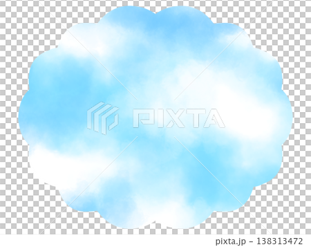 一幅以藍天為背景，剪裁成蓬鬆雲朵形狀的插畫。 138313472