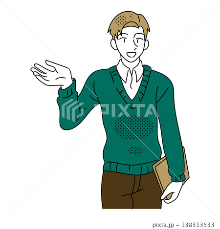 カジュアルな服装で説明や情報共有をするビジネスマンのイラスト 138313533