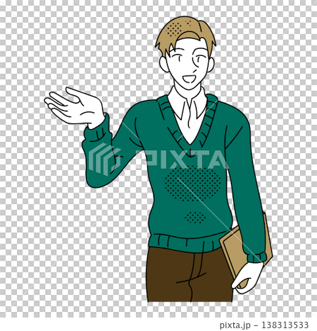カジュアルな服装で説明や情報共有をするビジネスマンのイラスト 138313533