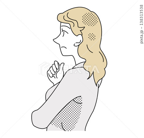 顎に手を当てて考える外国人ビジネスウーマンの横向きイラスト 顎に手を当てて考える外国人ビジネスウーマンの横向きイラスト 138313538