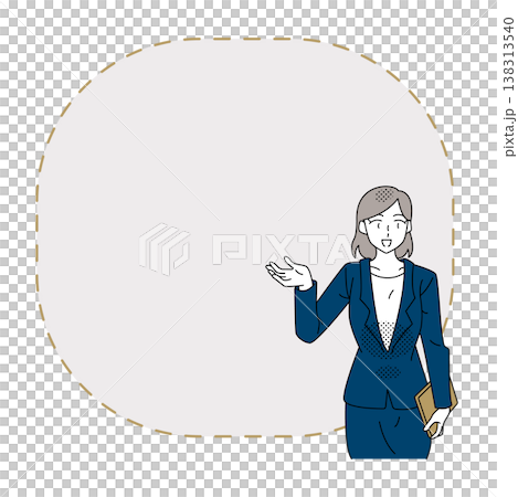 説明や案内をするビジネスウーマンのフレームイラストコピースペース付き 138313540
