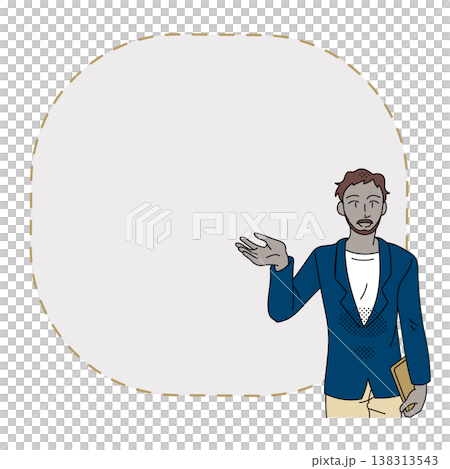 一幅隨意的插圖,描繪了一位男性商務人士在圓形畫框中傳遞訊息。 一幅隨意的插圖,描繪了一位男性商務人士在圓形畫框中傳遞訊息。 138313543