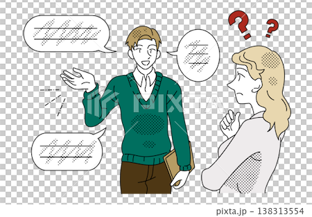 A business illustration depicting misunderstandings caused by a lack of communication between male and female colleagues. 138313554