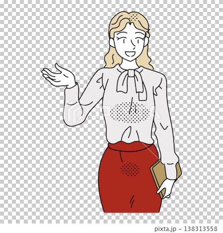 An illustration of a businesswoman giving a presentation and conveying information using hand gestures. An illustration of a businesswoman giving a presentation and conveying information using hand gestures. 138313558