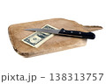 Preparing to Cut Dollar Bills on a Cutting Board 138313757