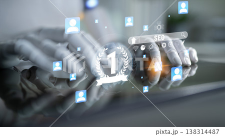 Hands of a person using a tablet with digital icons and symbols related to online success, technology, and modern communication methods spanning various applications Quark Hands of a person using a tablet with digital icons and symbols related to online success, technology, and modern communication methods spanning various applications Quark 138314487