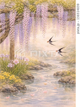 藤とツバメの優雅な舞い 藤とツバメの優雅な舞い 138314839