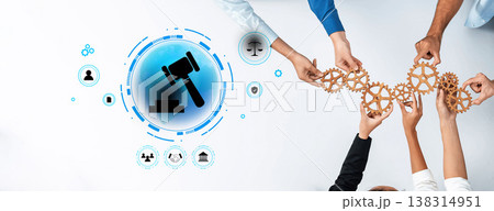 Hands Collaborating with Gears and Legal Symbol Icons for Justice, Cooperation, and Innovation in a Modern Business Environment Trope Hands Collaborating with Gears and Legal Symbol Icons for Justice, Cooperation, and Innovation in a Modern Business Environment Trope 138314951