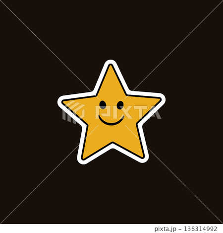 A cheerful yellow star with a cute smiley face on a dark background. Stock Vector Groovy Sticker A cheerful yellow star with a cute smiley face on a dark background. Stock Vector Groovy Sticker 138314992
