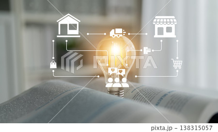 Creative Concept of Smart Home Technology with Light Bulb and Icons Representing Connectivity and Services in Modern Living Ledger Creative Concept of Smart Home Technology with Light Bulb and Icons Representing Connectivity and Services in Modern Living Ledger 138315057