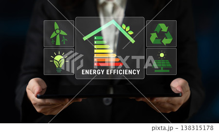 Hands Holding Tablet Displaying Energy Efficiency Icons and Graphs Representing Sustainability, Renewable Energy, and Eco-Friendly Practices Quark Hands Holding Tablet Displaying Energy Efficiency Icons and Graphs Representing Sustainability, Renewable Energy, and Eco-Friendly Practices Quark 138315178