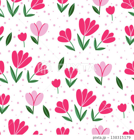 A simple seamless pattern with pink flowers on a white background. Vector graphics. A simple seamless pattern with pink flowers on a white background. Vector graphics. 138315179