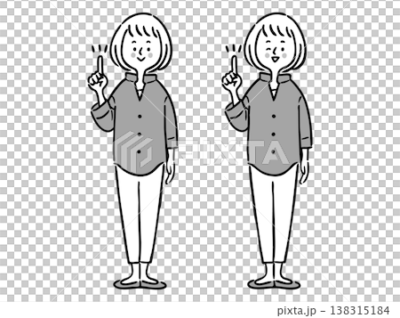 指差しをする女性　全身　ベクター（モノクロ） 138315184