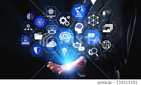 AI Brain Processing Data with Generative Artificial Intelligence Concept Spire 138315191