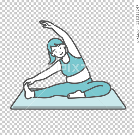 An illustration of a chubby woman stretching with a smile. An illustration of a chubby woman stretching with a smile. 138315247