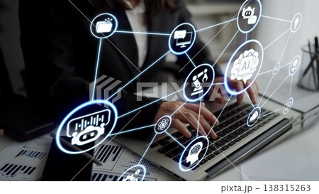 AI Brain Processing Data with Generative Artificial Intelligence Concept Funnel 138315263