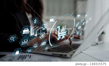 AI Ecommerce Shopping Technology with Data Analytic and Smart Retail Icons Muxer 138315575