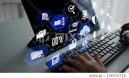 Managing online documents cloud storage and digital file security icons Funnel Managing online documents cloud storage and digital file security icons Funnel 138315718