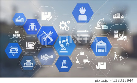 Mechanized industry automation with robotic arms, gears and production line icons Gist Mechanized industry automation with robotic arms, gears and production line icons Gist 138315944