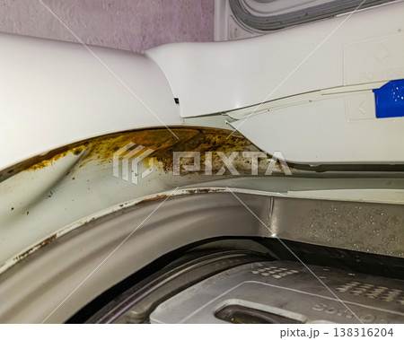 Dirty White Washing Machine with Mold and Stains 138316204